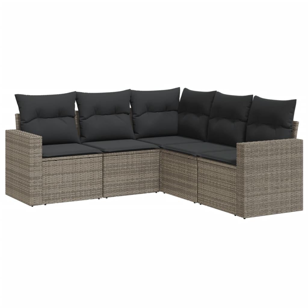 vidaXL Garten Sofa Garnitur 5-TLG., Gartenmöbel Set mit Kissen Stauraum, Sitzgruppe für Garten Terrasse, Modular Gartensofa Lounge, Grau Poly Rattan