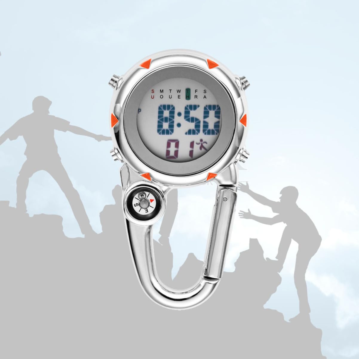 Toyvian Bergsteiger Hakenhangtisch Kletteruhr Ansteckuhr Uhr Aus Edelstahl Karabiner Uhr Beim Klettern Aufpassen Clip Watch Rucksackuhr Orange Rostfreier Stahl