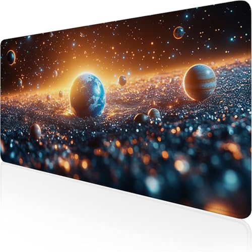 Tapis de souris XXL 1400x600x3mm ciel étoilé jaune pour bureau gamer