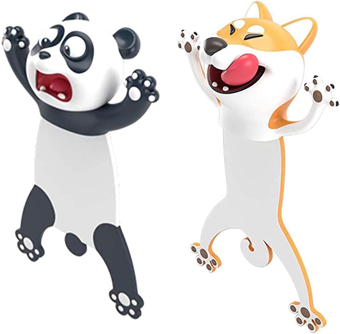 N+A 2Pcs Cute Book Markers, 3D Cartoon Animal Bookmark, Funny Reading Presents for Kids and Children Office Stationery, Christmas Birthday Magnetic Page Stereo Bookmarks for Boys Girls Creative Gift