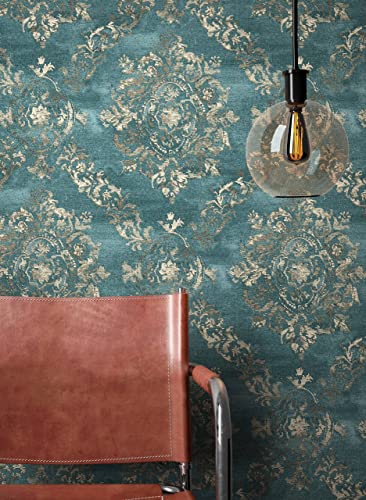 Newroom Tapete Blau Vlies Barock - Glamour Ornament Prunk Gold für Wohnzimmer Schlafzimmer