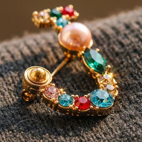 Image of Initial Brooch Pins A-Z 26 Letters Brooches For Women Colorful Enamel Alphabet Pin Pearl Crystal Lapel Pin