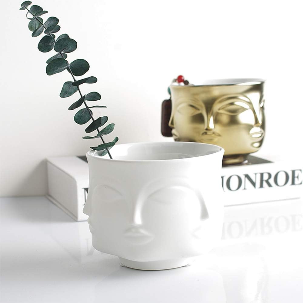 ANEWNICE 4 inch White Ceramic Succulent Cactus Pots Vase, Item Holder,Cute Face Head Planter for Decor Flower, White