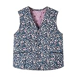 Generisch Chaleco acolchado ligero para mujer con estampado floral - Chaqueta sin mangas con cuello en V y tira de botones | Chaleco tradicional y práctico de estilo rústico, Estilo a01 Azul, 3XL