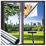 Zindoo One Way Window Film Privacy, Reflective Mirror Window Tint Film Clear for Glass Windows with Tools, Sun Blocker Anti Glare UV Window Film Self Adhesive for Home and Office, Silver, 40x200cm