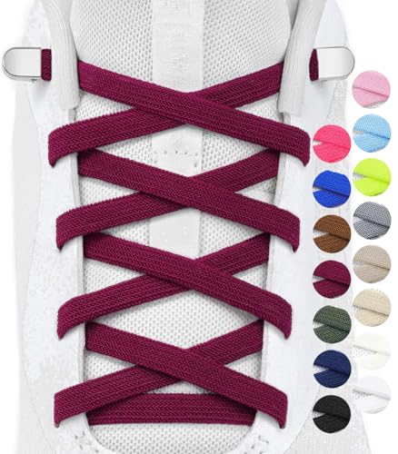 Stepace 2 paia di lacci elastici per scarpe per adulti e bambini da ginnastica, No tie lacci scarpe elastici piatti senza nodo Borgogna 120