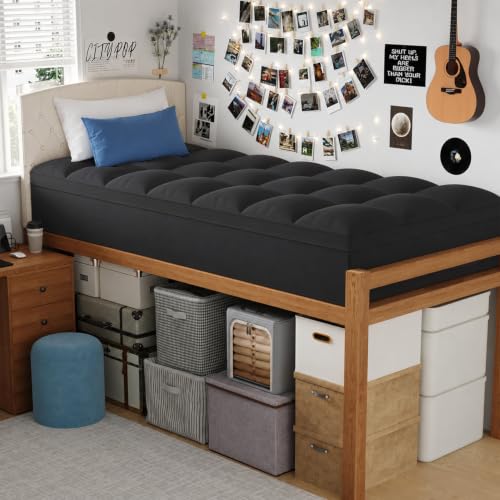 Image of ELEMUSE Twin XL Black Mattress Topper for Dorm Bed, College Dorm Room Essentials for Girls&Guys, Soft Comfortable Bed Upgrade for Back to School, Apartment&Rental Use