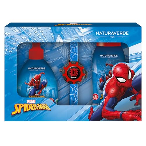 Naturaverde Spiderman Gift Set - Doccia Shampoo 250ml, Sapone Liquido 250ml e Orologio Proiettore da Polso