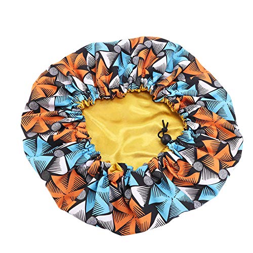 Women Large Satin Bonnet with Adjustable Buckle, Double Layer, Boho Pattern Shower Sleep Cap for Hair Cover (triangle)