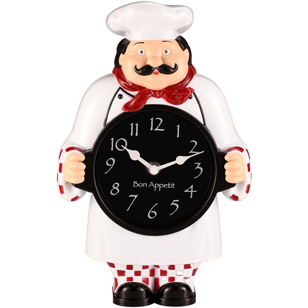 Sanfly As Shown Retro Farmhouse Clock For Kitchen Freestanding Decorative Chef Clock Resin Traditional Clock For Dinning Hall Restaurant