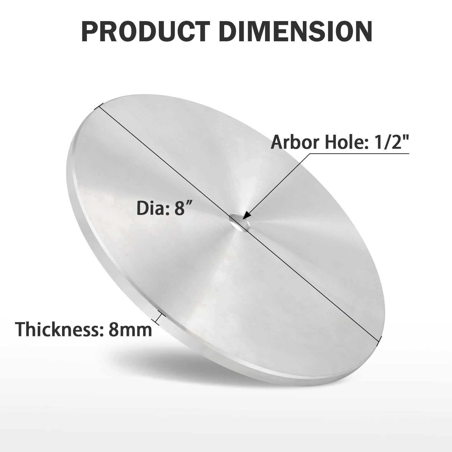 Placa de aluminio para ruedas abrasivas planas, almohadilla de respaldo de aluminio de 8 x 1/2 pulgadas, utilizada en máquina pulidora inclinada, 1 paquete