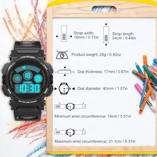 Image of Edillas Kids Digital Watch 7 Colors 50M Waterproof Sport Alarm Boys 7-15