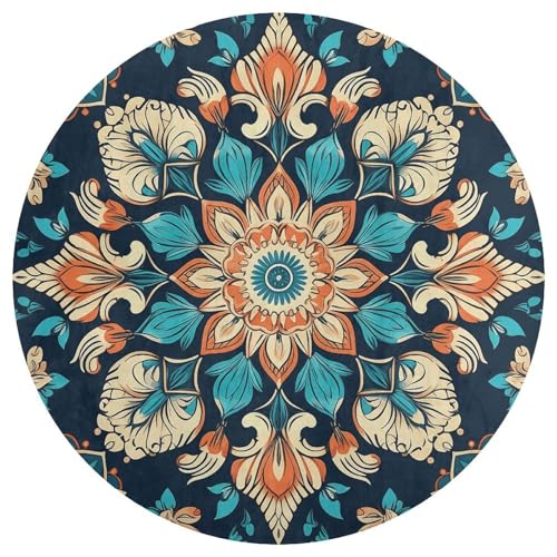Tapis rond vintage lavable mandala de 90 cm doux
