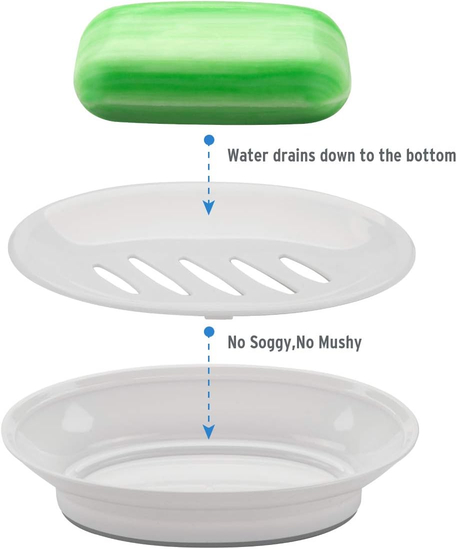 Titanker 2 Pack Plastic Bar Soap Dish Soap Tray Soap Holder for Shower, Bathroom, Kitchen, Shower Sink - White