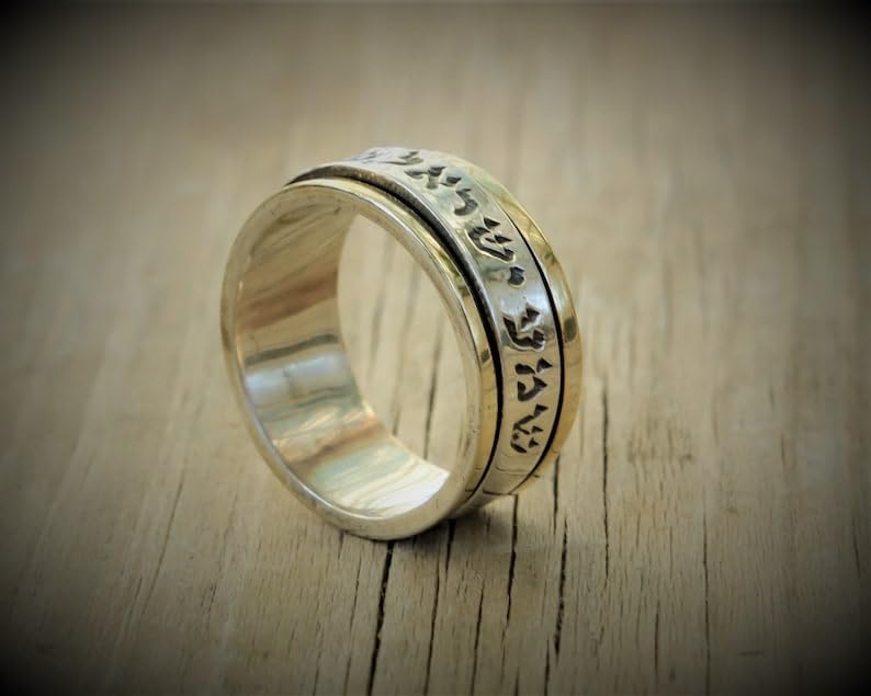 Ring Gold And Silver Spinner Hebrew Worry Israeli Jewelry Fidget Jewish Anxiety Wedding Band Ring Band Excellent RingStress Relief |LK_PCSB_14893