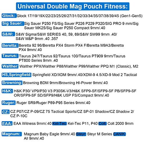 Universal Double Magazine Holder - Lightweight And Durable Double Magazine Pouch For 9Mm/.40/.357/.380 Calibers, Adjustable Mag Pouch For Glock, Taurus, Beretta, Sig, H&K, Cz, S&W, Colt (Belt Clip) #TOP1