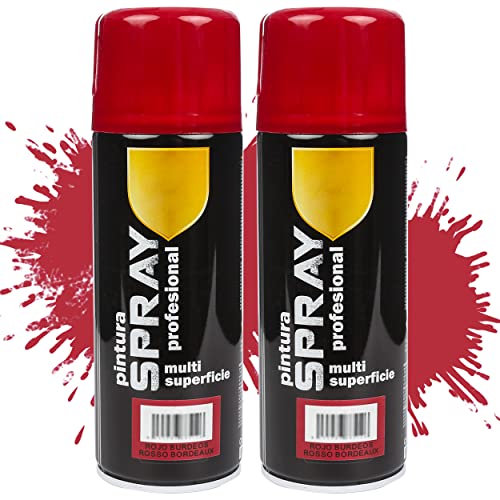 Etrexonline Pintura Spray Multicolor Profesional 400ml Adecuado Metal Madera y Plástico Rojo Burdeos