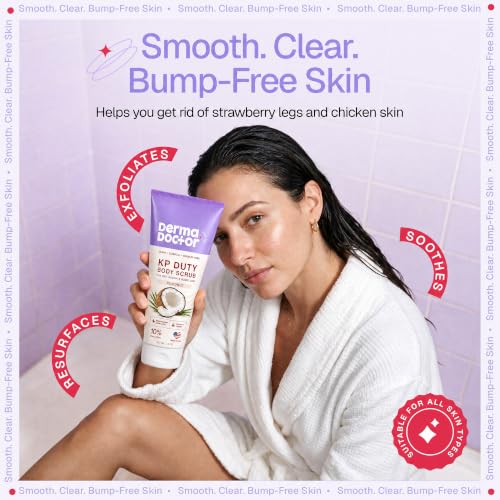 Image of DERMAdoctor KP Bump Eraser Coconut Body Scrub with 10% AHAs + PHAs for Keratosis Pilaris, Dry, Rough & Bumpy Skin, Dermatologist Formulated Exfoliating Scrub with Glycolic and Lactic acids - 8 fl oz