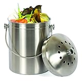 Estilo Stainless Steel Compost Pail, 1 Gallon Compost Bin, 2 Free Odor Absorbing Filters Included
