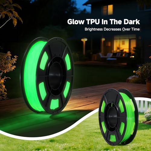 Image of Flexible TPU Filament Bundle 1.75mm, 95A Shore Hardness, 4x250g (1kg Total) - Silk TPU1 Gold & Silver + Glow-in-the-Dark TPU2 Blue & Green, Shiny & Luminous for Most FDM Printer