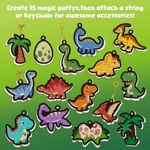 Image of MZYTOZA 3D Art Kit Aqua Magic Puffs Dinosaur - Double-Sided, 15 Mess-Free Paint by Number Craft for Kids, Christmas Gift Idea & Stocking Stuffer, Art Projects with Puff Markers