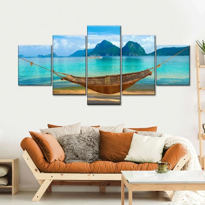 Toile peinture print hamac sur la plage 5 pièces pour décoration murale home