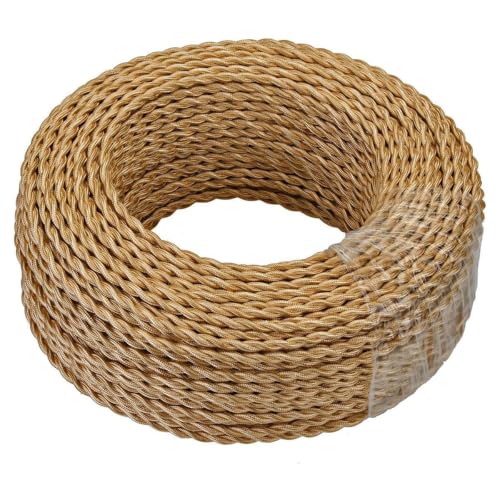 GreenSun Cavo elettrico in tessuto per lampada, cavo in tessuto creativo, cavo di alimentazione a 2fili, 2 x 0,75mm², intrecciato singolarmente, accessorio per lampada fai da te, 5m, oro chiaro