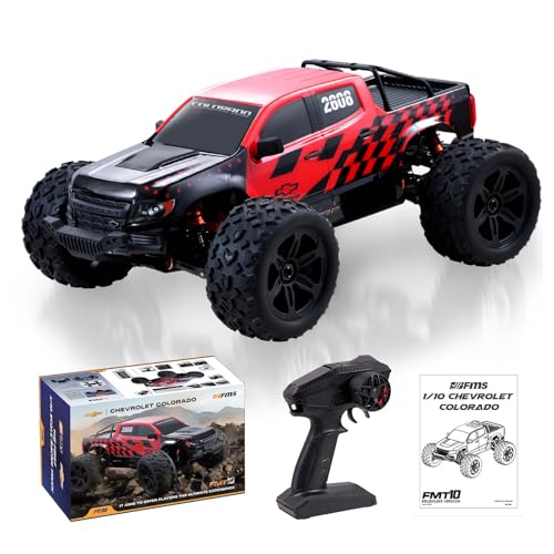 FCXㅤ FMS FMT10 1/10 Chevrolet Colorado Brushless RC Truck, 4WD Off-Road Crawler with Metal Chassis, Waterproof ESC, Hobby Grade Remote Control Car for Adults (Black and Red)