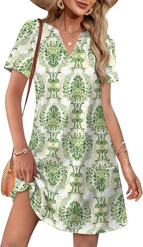Image of WIHOLL Summer Dresses for Women Casual V Neck Wedding Guest Dress Hawaiian Midi Dress Fashion Beach Vacation Clothes