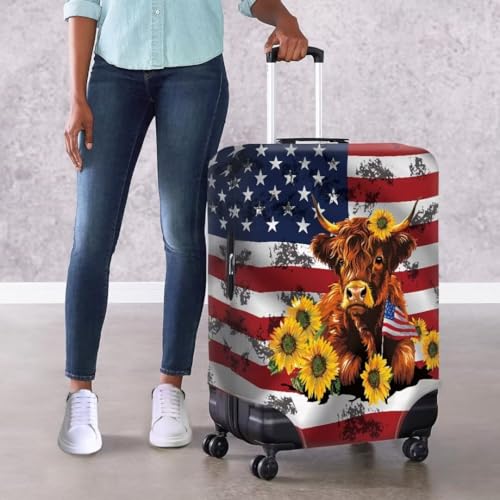 Image of Mumeson Travel Luggage Cover, Suitcase Protect Cover Case Cow American Flag Travel Luggage Cover Anti-Scratch Luggage Suitcase Protection Cover Fit Inch 18 19 20 21