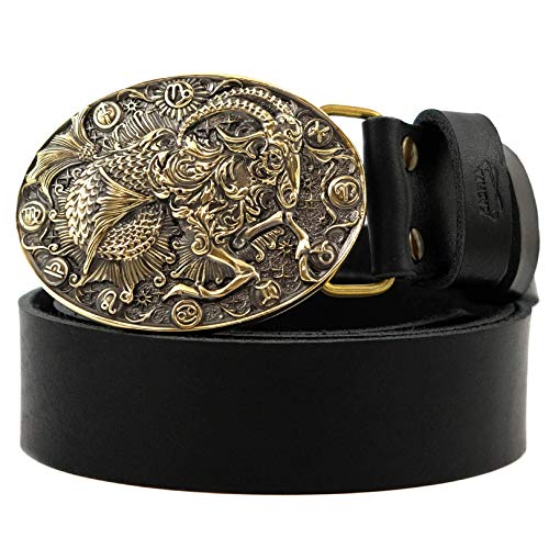 Leather belt with Capricorn belt buckle, Capricorn Sea Goat Horoscope Astrological Zodiac Sign solid brass belt buckle on leather belt3