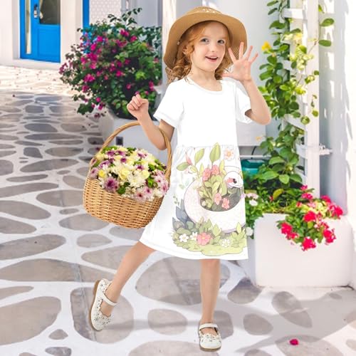 Girls' Short-Sleeve Dress Snake Animal Flower Summer A-Line Swing Cute Sundress 2-8T2