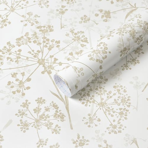 Safiyya Peel and Stick Wallpaper Floral Contact Paper 393" x 17.3" White and Beige Wall Paper Modern Self Adhesive Removable Wallpaper for Bedroom Bathroom Vinyl Rolls