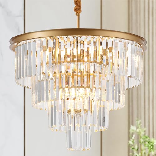 brfaixla 4-Tiers 23.6' Gold Crystal Chandelier Modern 12-Light Contemporary Crystal Pendant...