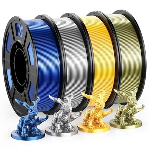 Entina 3Dプリンター用PLAフィラメント1.75mm シルク調 4色セット、FDM 3Dプリンター用 高光沢、寸法精度±0.02mm、200g×4巻 マルチカラー材料（シルク調-シルバー／ブロンズ／ゴールド／サファイアブル）