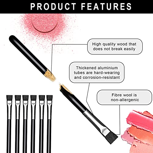 6 Pieces Flat Eyeliner Eyebrow Concealer Brush Wooden Handle Flat Definer Eyebrow Brush Thickened Aluminium Tube Eyeshadow Brush Synthetic Bristle Yeliner Brush For Shapes Eyebrows, Eye Shadow, Lips Makeup. #TOP2