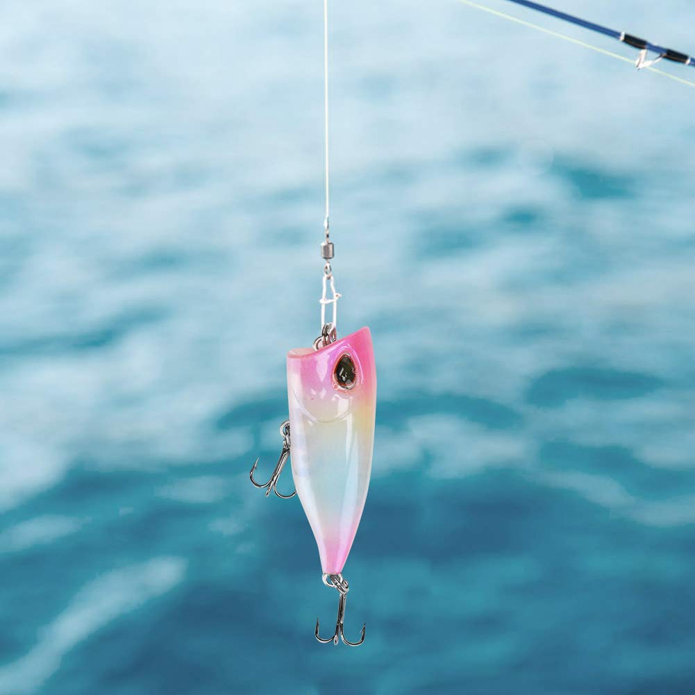 5 pezzi in plastica mini popper esche, esche da pesca galleggiante da 4 cm con sfere in acciaio tintinnante ganci acuti per pesca d'acqua salata d'acqua dolce