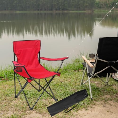 Siège portable de camping harayaa rouge avec poche intégrée - 3