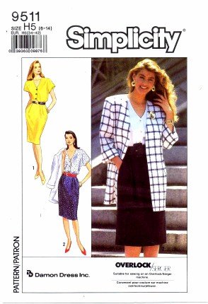 Patron de couture Simplicity 9511 robe et veste ajustée taille 6-14 femme