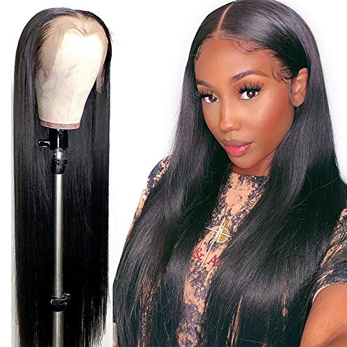 Brazilian Straight Human Hair Wigs 13X4x1 T-Part Lace Front Wigs with Baby Hair 150% Density Pre Plucked Natural Hairline Wigs for Black Women (10inch, Natural)