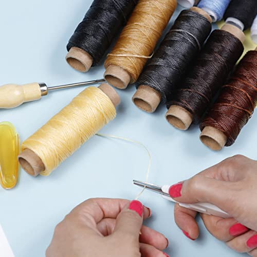 Incraftables Leather Sewing Kit. Heavy Duty Stitching Craft Working Tools Set. Upholstery Repair Kit w/ Waxed Thread Cord, Needles, Tape, Awl, Scissors, Unpicker & Thimble for Beginner Hand Sewing - Thumbnail 3