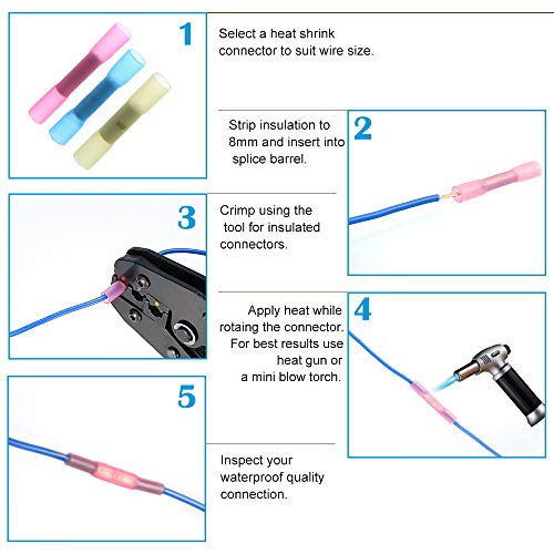 AIRIC Heat Shrink Butt Connectors 80pcs 16-14AWG Waterproof Butt Connector Heat Shrink Marine Automotive Electrical Straight Wire Crimp Connectors Blue