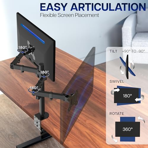 VIVO Dual Monitor Desk Mount, Heavy Duty Fully Adjustable Stand, Fits 2 LCD LED Screens up to 32 inches and 22 lbs Each, Black, STAND-V032 by VIVO - Image 3