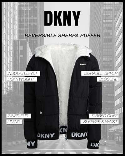 DKNY Girls' Hooded Puffer Jacket - Insulated Reversible Faux Fur Bomber Winter Coat - Quilted Outerwear for Girls (7-16)3
