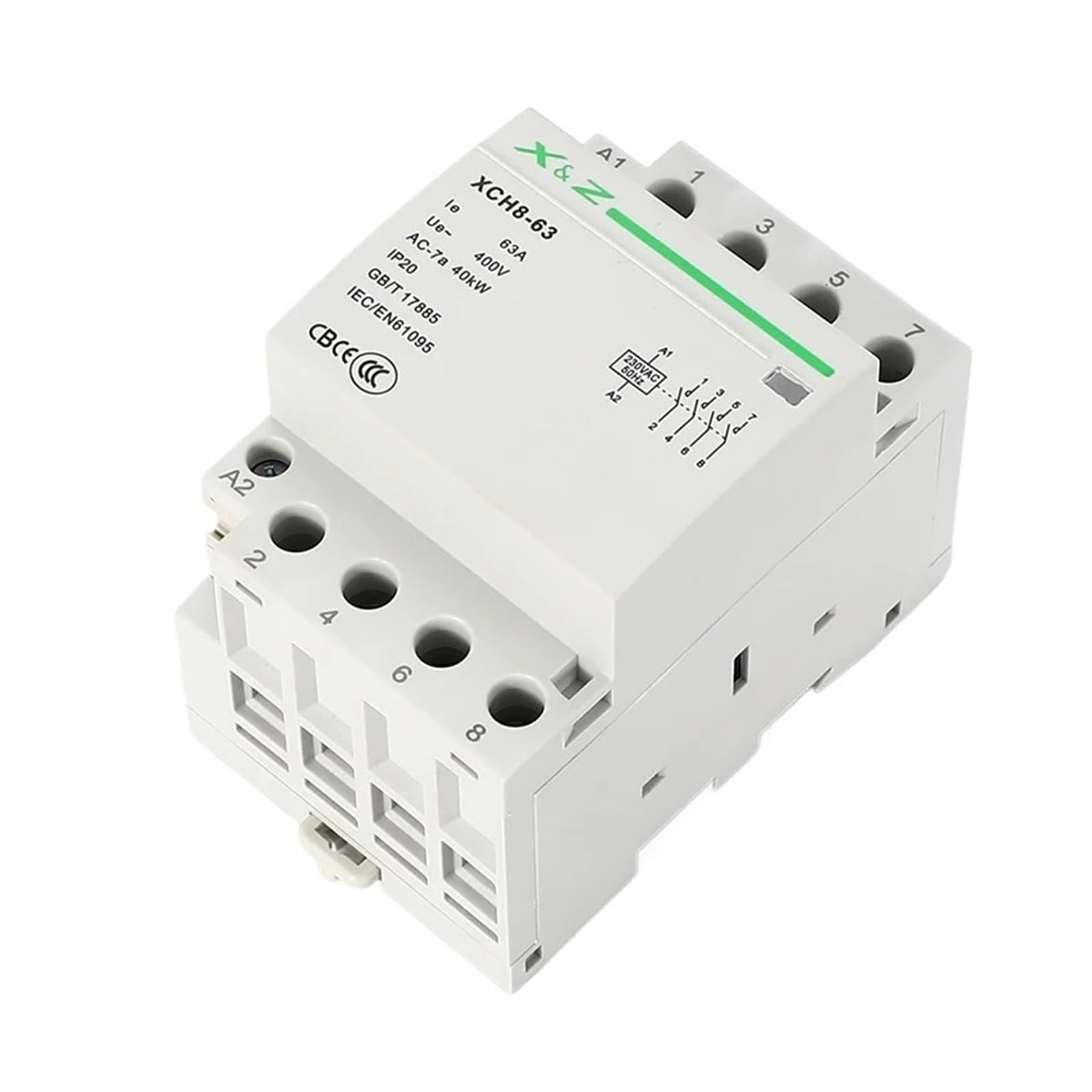 Modułowy stycznik domowy na szynie DIN 4P, 1 sztuka, 32A/40A/63A 220V/230V 50/60HZ 3NO 1NC 4NC 4NC 2NO 2NC (40A 2NO 2NC)