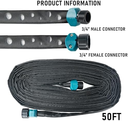Hourleey Flat Soaker Hose 50 FT for Garden, 50' Linkable Consistent Drip Irrigation Hose, Leak-free Dual-layer Design Saving 80% Water Garden System Water Hose with Holes - Thumbnail 4