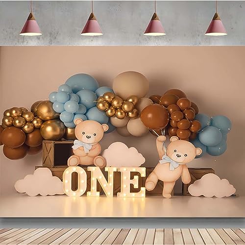 Fondo fotográfico de cumpleaños 7x5FT con diseño de oso y globos miniatura 1