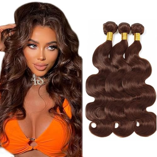 FuivJuix Color #4 Bundles Body Wave Bundle Human Hair 16 18 20 Inch Brazilian Virgin Hair Chocolate Brown Body Wave Bundles Human Hair Extensions 3 Bundle 50 Gram Per Bundle