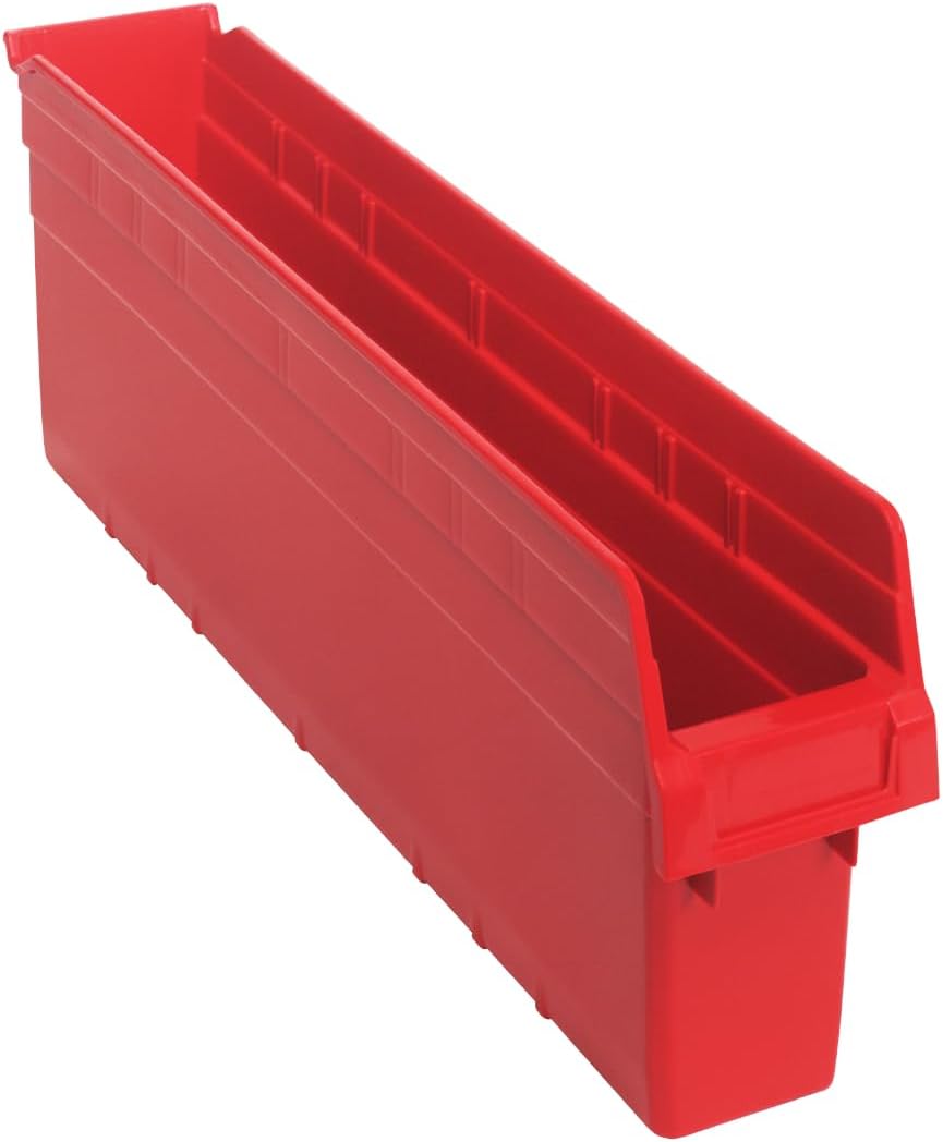 QUANTUM STORAGE SYSTEMS K-QSB805RD-8 8-Pack Store-Max Plastic 8 inch Shelf Bins, 23-5/8 inch x 4-3/8 inch x 8 inch, Red
