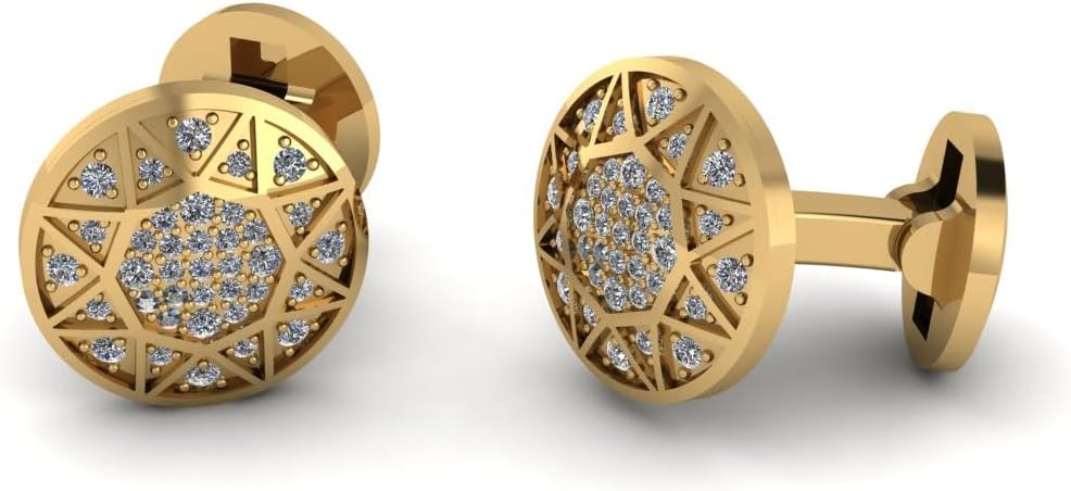 RATNAVALI ARTS 925 Sterling Silver Gold-Plated Gemstone Studded Cufflinks for Men | Round Geometric Design, Formal & Wedding Wear Accessories